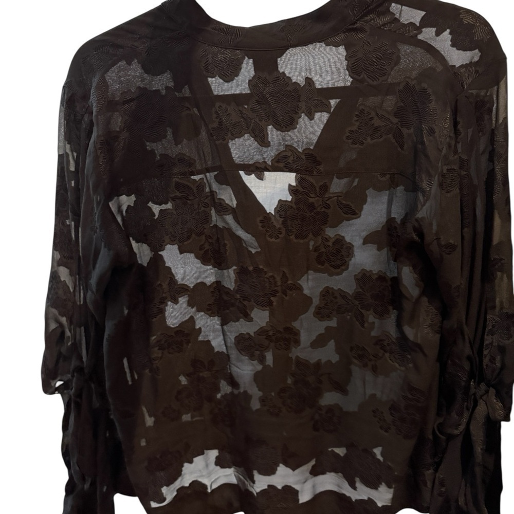 Club Monaco Black Floral Women's Top Silk - Picture 3 of 5